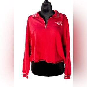 American Eagle Sweater Women Medium Red Preppy Oversized Cropped 1/4 Zip